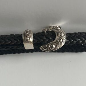 Black Braided Women leather belt with Silver Clasp Approximately 31 inches